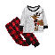 2pc/white deer print top+red plaid pants